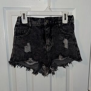 SHEIN Distressed Black High-Rise Denim Shorts